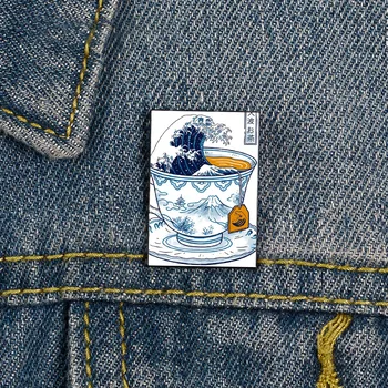 Veľký Kanagawa Čaj Vytlačené Pin Custom vintage Brošne Tričko Klope učiteľ Taška Odznak Cartoon kolíky pre Milenca Dievča Priateľmi