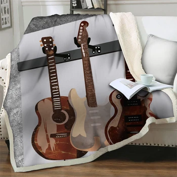 Klasická Gitara 3D Tlač Fleece Plyšové Hodiť Prikrývky na Postele, Gauč Hrubé Prikrývky Módne prehoz cez posteľ Sherpa Deka Dospelých, Deti