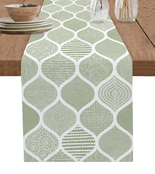 Geometria Marocký Textúra Sage Green Stôl Runner Bavlnená Posteľná Bielizeň Svadobné Dekor Obrus Dovolenku Jedálenský Stôl Dekor Stôl Runner