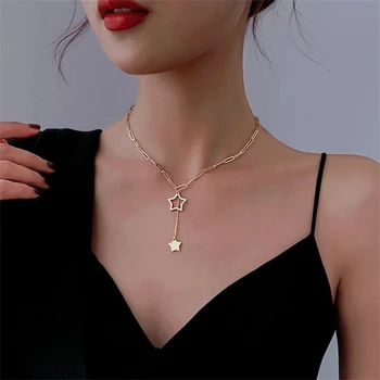 Titánové ocele Kórea Dongdaemun päť-špicaté hviezdy reťazca náhrdelník žena nie je vyblednutiu farieb osobnosti jednoduché strapec clavicle c