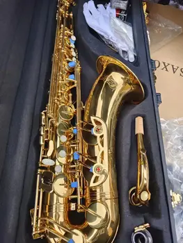 Kvalitné zlaté B-flat profesionálne tenor saxofón mosadz pozlátené hlboké rytie jemný vzor Tenor sax jazz nástroja