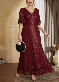 Plus Veľkosť Korálkové Party Šaty Módne Ženy Elegantné Večerné Šaty Tvaru Farbou Voľné Veľké Veľkosti Žena Formálne Šaty