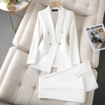 Formálne Profesionálne Ženy Oblekoch, s Nohavice a Bundy Kabát Elegantné Biele Jeseň Zima Dámy Office Pantsuits Blejzre