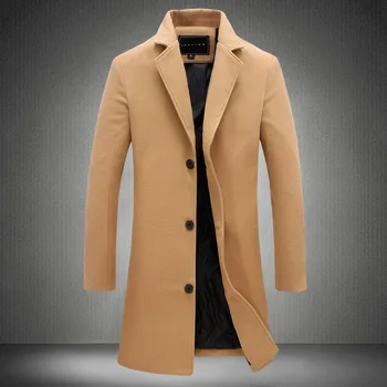 Jeseň Mužov Kabát Dlhý Vlnené Windbreaker Mužov kórejská Verzia Slim Montáž Farbou Veľké Vlnené Kabát