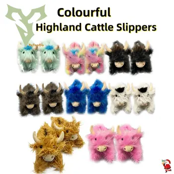 Farebné Highland Dobytka Plyšové Papuče Škótske Kravy Papuče Zime Teplo Domova Papuče Kawaii Zvierat Topánky Deti, Dospelých Darček