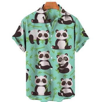 Roztomilá Panda Havajské Košele 3d Tlač Muži Ženy Oblečenie Letné Beach Krátky Rukáv, Blúzky, Módne pánske Povolanie Klope Camisa Chlapcov