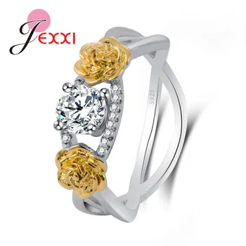 Dobrý Nové Kolo Cubic Zirconia Zlaté Kvety Vysokej Kvality Nepravidelný 100% Zásnubné Prstene Pre Ženy