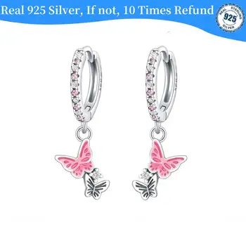 Vynikajúce Jednoduché Módy Reálne 100% 925 Sterling Silver Šperky Motýľ Vlajúce Zirkón Drop Náušnice Brincos Pre Ženy