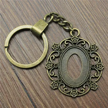 Vintage Antickej Bronzovej Farbe Fit 18x25mm Oválne Kvet Cabochon Prázdne Keychain Keyring DIY Šperky, Takže Príslušenstvo