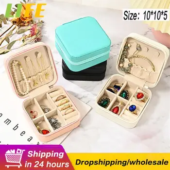 Mini Prenosné Šperky Box Náušnice Krúžok Náhrdelník Úložný Box Cestovné Šperky Prípade Úložný Box S Zips, Kožené Držiteľ Organizátor