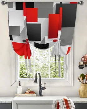 Geometrické Červená Čierna Šedá Pevné Abstract Window Opony pre Obývacej Izby, Spálne, Balkóna Kaviareň v Kuchyni Tie-up Roman Opony