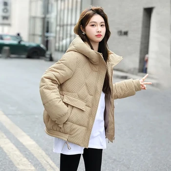 Kórejský Farbou Hrubé Krátka Bavlna-Čalúnená Bunda Ženy 2024 Zimné Nové Módne Teplý Kabát Žena Voľné Vrchné Oblečenie Trend W098