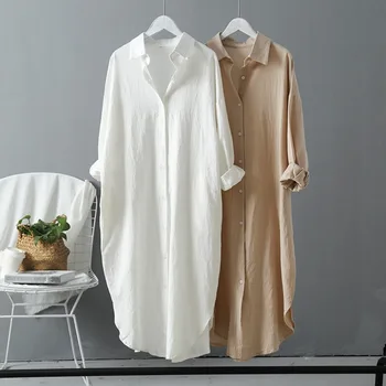 2023 Jarné dámske Blúzky kórejské Oblečenie Letné Vintage Bielizeň Bavlna Strednej dĺžky Biele Tričko Šaty Pre Ženy, Elegantné Topy