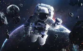 vonkajší priestor astronaut spacewalking žiariace hviezdy asteroidov vedy pozadie Vinyl handričkou Počítač tlač stenu pozadia