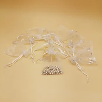 100ks Motýľ Dávke Taška Biela Organza Tašky Šnúrkou Mini Tašky pre Ženy Svadobný Dar Šperky Balenie Skladovanie Taška Displej
