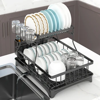 Nové Umývadlo Misky na Sušenie Rack Kuchyňa Nad Umývadlo Pokrm Odkvapkať Rack Riadu Držiak Dvojitý Drez Nerez Matná Čierna