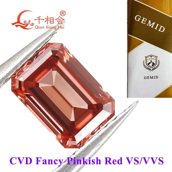 CVD diamant Fantázie Ružovo Červenej farby 1ct VS1 jasnosť emerald tvar GEMID osvedčenou lab pestuje diamond voľné kameň