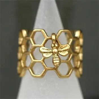 Módne Dámske Drobné Včelieho Plástu Krúžok Zlatá Farba Strieborná Farba Á Hexagon Prstene pre Ženy, Svadobné Boho Šperky Žena bijoux
