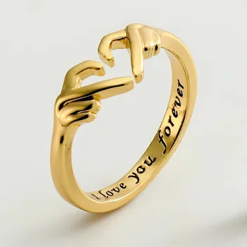 Punk Zlatá Farba List milujem vás navždy Otvorené Srdce Prstene Pre Ženy, Mužov Pár Prst Koleno Tenké Šperky Strany Svadobný Dar