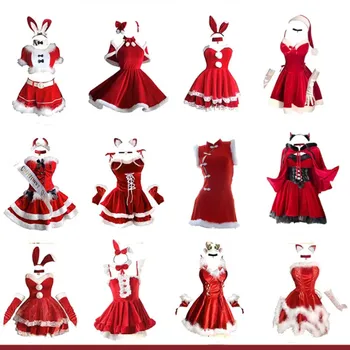 Vianočné Sexy Plyšový Zajačik Dievča Jednotné Cosplay Kostým Velvet Nový Rok Červené Šaty Nightdress Úlohu Hrať Oblečenie, Spodná Bielizeň Dievča