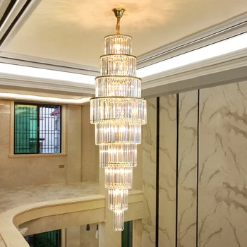 Moderné Led Luxusné Crystal Schodisko Luster Osvetlenie Interiéru Veľké Klasické Cristal Hotel Obývacia Izba Špirála Dlho Prívesok Na Čítanie